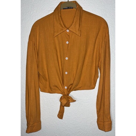 Shein Button Up Crop Top Tie Front Women’s Sz Small US SZ 4 Small Orange - Picture 1 of 9